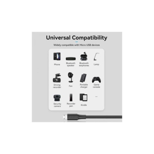 Дата кабель USB 2.0 AM to Micro 5P 2.0m black Vention (CTIBH)