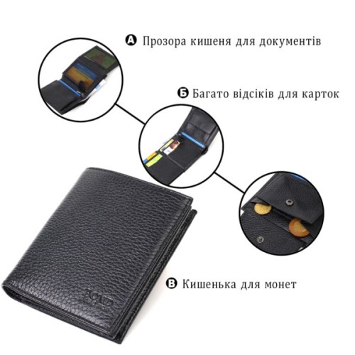 Гаманець Bond Accessories З натуральної шкіри Чорний (21988)