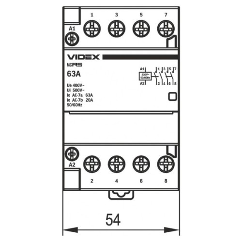 Контактор Videx 4п 63А 4НВ VF-RS-MC4O-63 RESIST