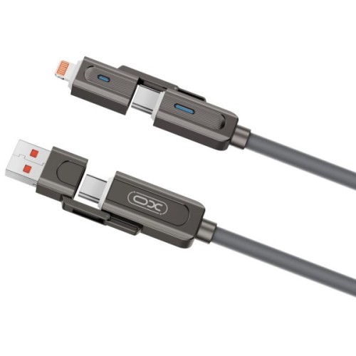 Дата кабель USB 2.0 AM to USB-C + USB 2.0 AM to Lightning 1.0m 60W gray XO (NB275_4-in-1_Gray)