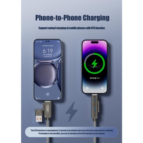 Дата кабель USB 2.0 AM to USB-C + USB 2.0 AM to Lightning 1.0m 60W gray XO (NB275_4-in-1_Gray)