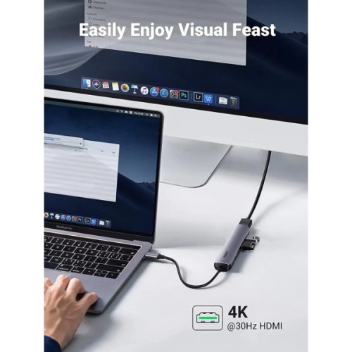 Концентратор Ugreen USB-C to 4xUSB 3.0 + HDMI CM417 gray (20197)