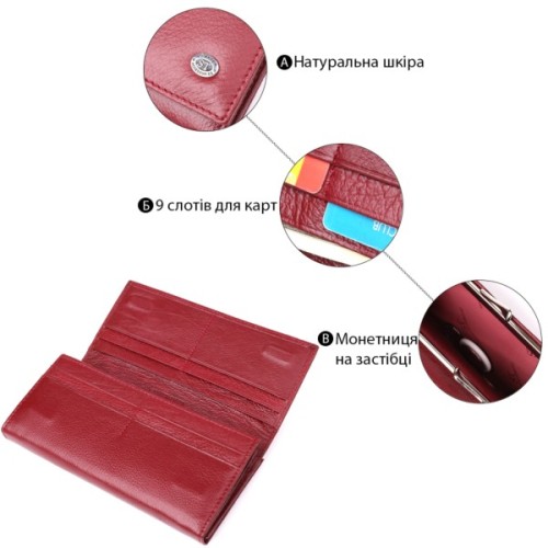 Гаманець ST Leather З натуральної шкіри Бордовий (23107)