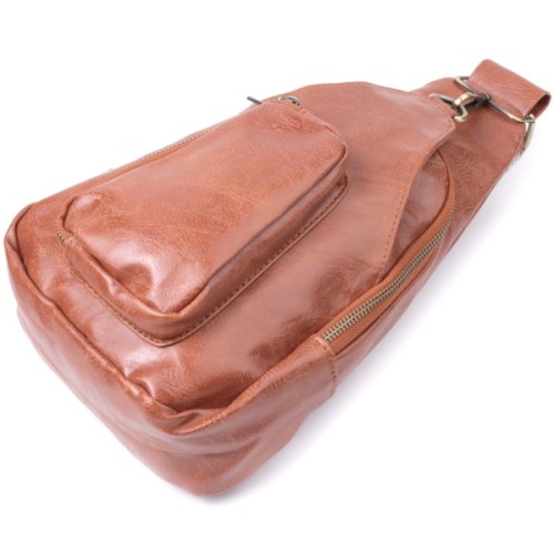 Сумка Vintage Жіноча з екошкіри з акцентом на текстильну лямку Руда (22773)