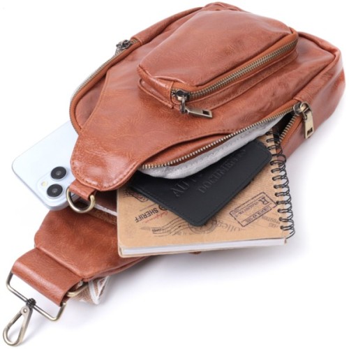 Сумка Vintage Жіноча з екошкіри з акцентом на текстильну лямку Руда (22773)