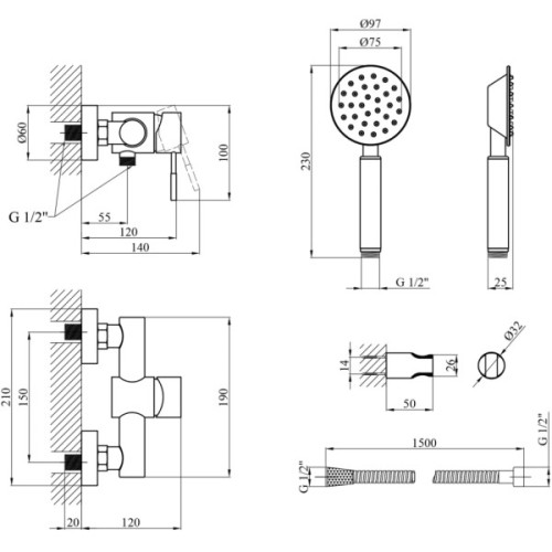 Душовий гарнітур Kroner Klassisch-ESG050 (CV035370)