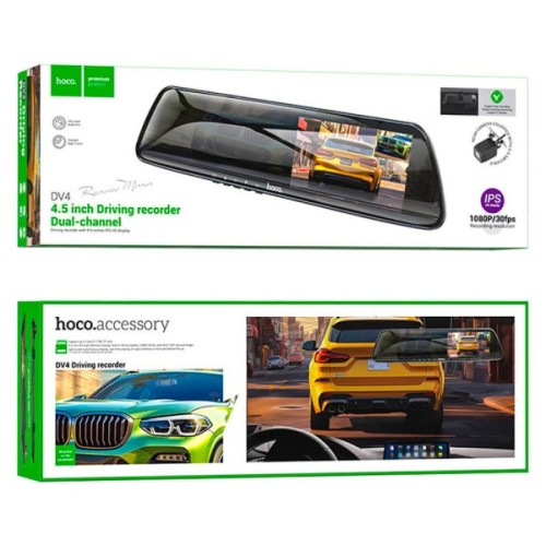 Відеореєстратор HOCO DV4 4.5-inch rearview mirror driving recorder dual-channel Black (6942007616782)