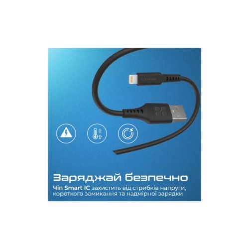 Дата кабель USB 2.0 AM to Lightning 1.2m 2.4A black Promate (powerlink-ai120.black)