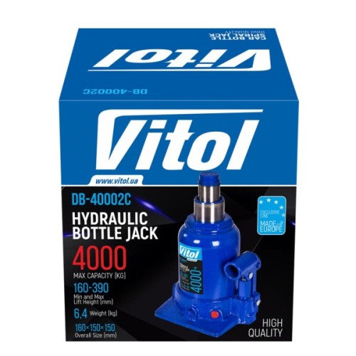 Домкрат Vitol DB-40002C/TF0402, телескопічний, гідравлічний, 4т, 2 циліндри, max 390мм (DB-40002C)