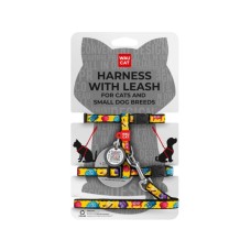 Шлея для котів Waucat Nylon з QR паспортом "Мохнаті монстри" пластиковий фастекс (329-4050)