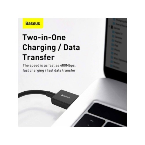 Дата кабель USB 2.0 AM to Lightning 2.0m 2.4A black Baseus (CALYS-C01)