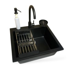 Мийка кухонна Adamant Univer антрацит + змішувач + дозатор + ополіскувач склянок + коланд (4824296106615)