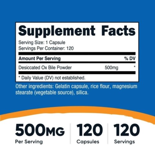 Вітамінно-мінеральний комплекс Nutricost Бичача жовч, 500 мг, Ox Bile, 120 капсул (NCS67083)