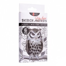 Художній маркер Santi набір двосторонніх sketch Gray tones 6 шт (390544)