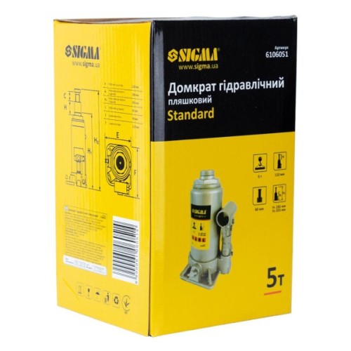 Домкрат Sigma гідравлічний пляшковий 5т H 185-355мм (6106051)