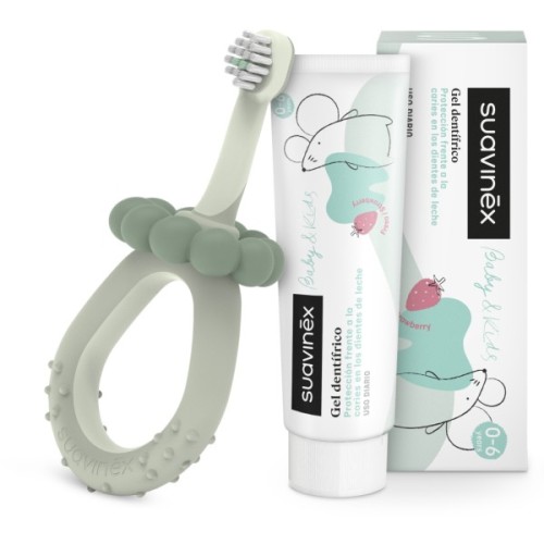 Дитяча зубна щітка Suavinex STAGE 1 з масажером від 0 до 2 років, зелена (403011)