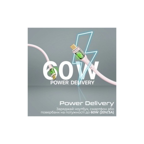 Дата кабель USB-C to USB-C 1.2m 60W PD TransLine-CC pink Promate (transline-cc.pink)