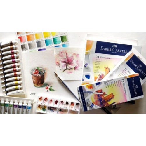 Акварельні фарби Faber-Castell Castell Watercolours 24 кольори в тубах по 9 мл + палітра та пензлик, 169624 (31935)