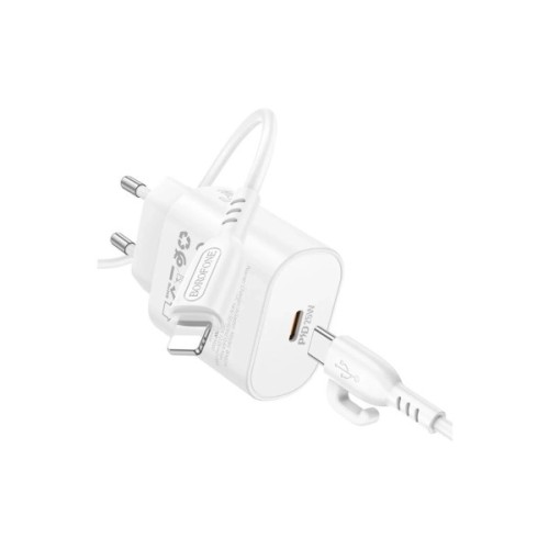 Зарядний пристрій BOROFONE BA82A Platinum USB-C PD25W + cable USB-C to Lightning White (6941991112263)
