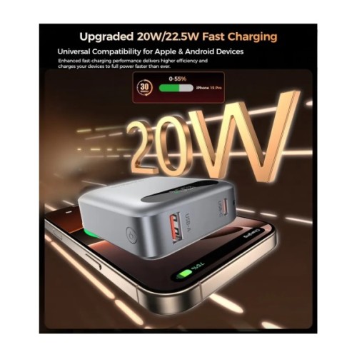 Батарея універсальна Choetech 10000mA, 22.5W, PD, QC, grey (B860-CCGY)
