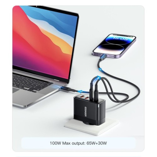 Зарядний пристрій 2xUSB-C + 2xUSB 100W Essager (ECT2CA-QYB01-Z)