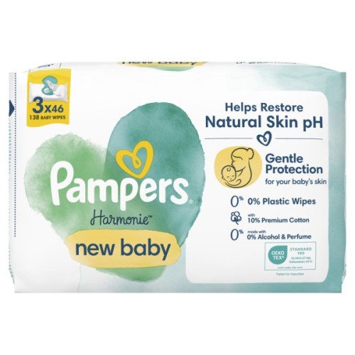 Дитячі вологі серветки Pampers Harmonie New baby 3 пачки х 46 шт (8700216201025)