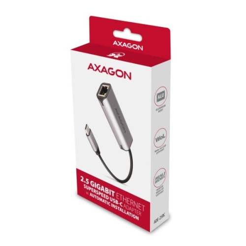 Перехідник USB-C to RJ45 Ethernet 2500Mbps gray AXAGON (ADE-25RC)