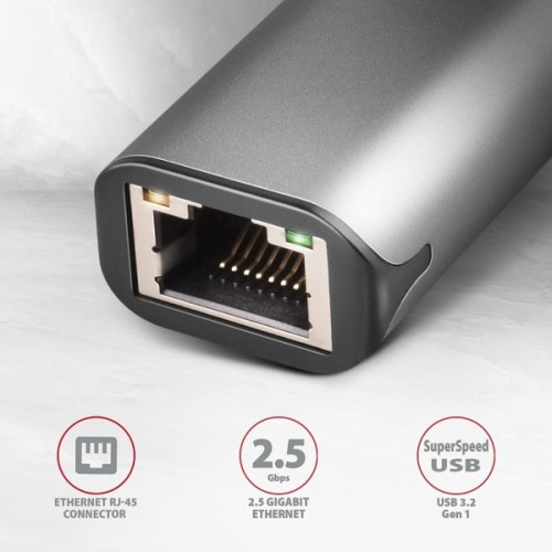 Перехідник USB-C to RJ45 Ethernet 2500Mbps gray AXAGON (ADE-25RC)