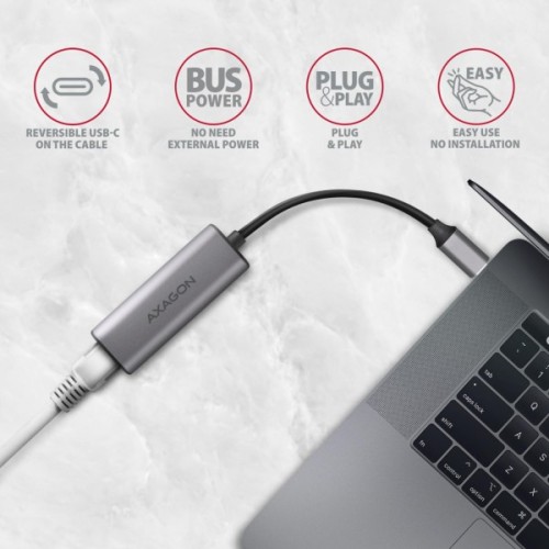 Перехідник USB-C to RJ45 Ethernet 2500Mbps gray AXAGON (ADE-25RC)