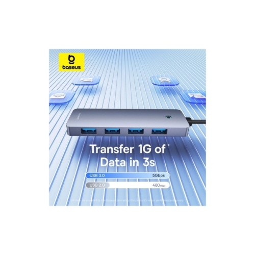 Концентратор Baseus USB 3.0 to 4xUSB 3.0 + USB-C gray (B0005280B811-01)