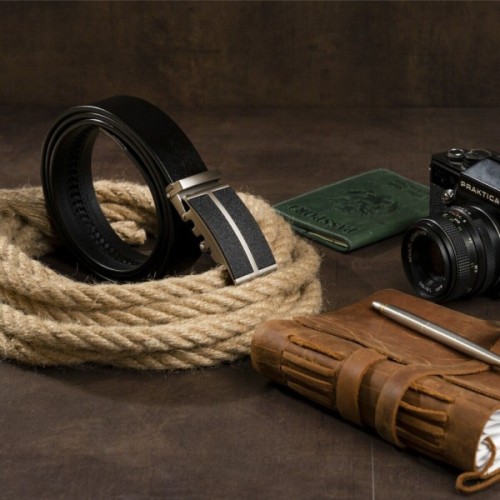 Ремінь Vintage Чоловічий з чорними вставками на пряжці Чорний (20304)