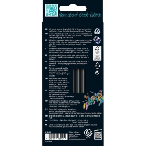 Олівці кольорові Faber-Castell Black Edition colour pencils Neon + Pastel, тригранні. чорне дерево, 12 кольорів (116410) (32083)