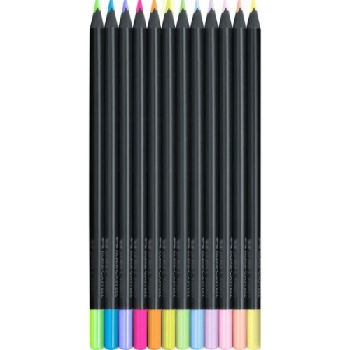 Олівці кольорові Faber-Castell Black Edition colour pencils Neon + Pastel, тригранні. чорне дерево, 12 кольорів (116410) (32083)