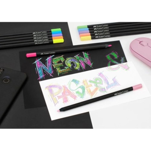 Олівці кольорові Faber-Castell Black Edition colour pencils Neon + Pastel, тригранні. чорне дерево, 12 кольорів (116410) (32083)