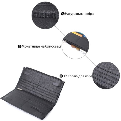 Гаманець ST Leather З натуральної шкіри Чорний (22716)