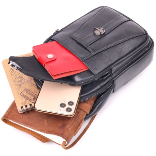 Сумка Vintage Через плече з натуральної шкіри Чорна (21397)