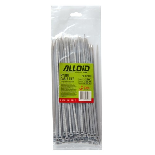Стяжка Alloid 3.6х200мм, пластик, 100шт./уп., сірий (PC-36200G)