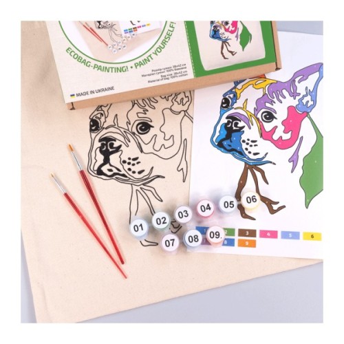 Набір для творчості Rosa Talent екосумка-розмальовка, Яскравий мопс, 38х42 см (4823098541165)