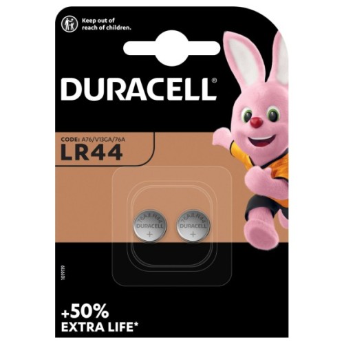 Батарейка Duracell LR44 1.5V спеціалізована лужна типу таблетка, 76A/A76/V13GA, 2шт. в упаковці (5000394504424 / 5007795)