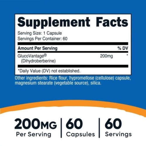 Вітамінно-мінеральний комплекс Nutricost Дигідроберберін, 200 мг, Dihydroberberine, 60 капсул (NCS57236)