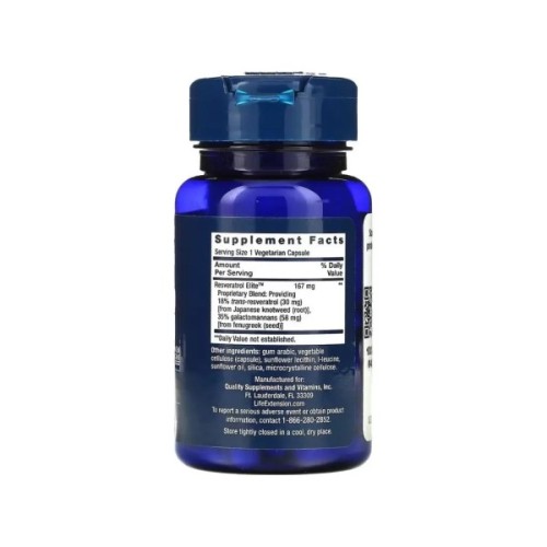 Вітамінно-мінеральний комплекс Life Extension Ресвератрол, Resveratrol Elite, 30 вегетаріанських капсул (LEX-22106)