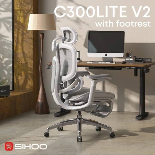 Офісне крісло Sihoo C300 LITE V2, White, з підставкою для ног (C300-LITE-V2-B102-JT)