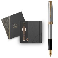 Ручка пір'яна Parker SONNET 17 Stainless Steel GT  FP F + блокнот Parker + подар.упаковка GIFT24 (84 111b24)