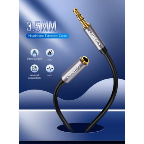 Кабель мультимедійний 3.5mm M to 3.5mm F 1.5m AV118 gray Ugreen (10593)