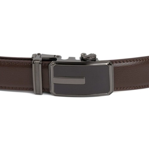 Ремінь Vintage Чоловічий тонкий з пряжкою автомат Коричневий (20308)