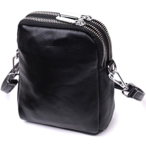 Сумка Vintage Вертикальна Для жінок на два відділення із натуральної шкіри Чорна (22399)