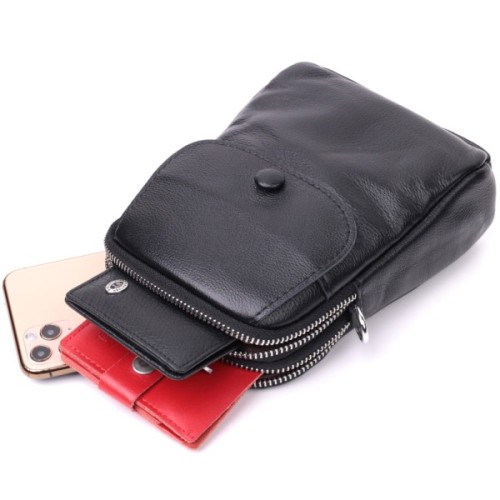 Сумка Vintage Вертикальна Для жінок на два відділення із натуральної шкіри Чорна (22399)