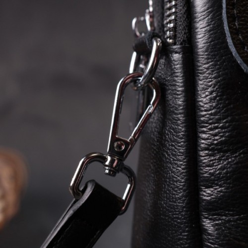 Сумка Vintage Вертикальна Для жінок на два відділення із натуральної шкіри Чорна (22399)