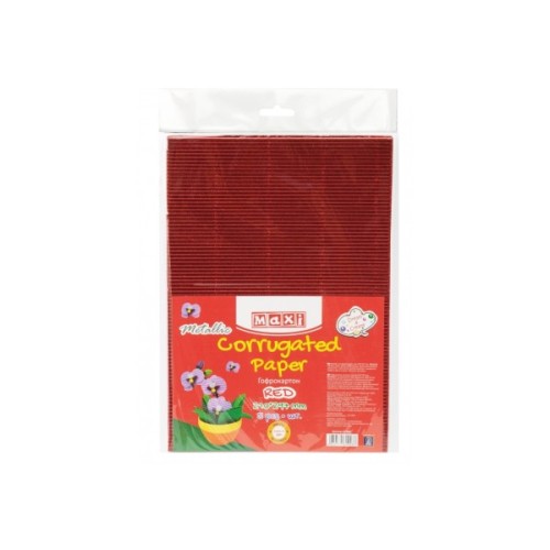 Кольоровий картон Maxi A4 Гофрокартон металізований 21х29,7 см червоний (MX61903)