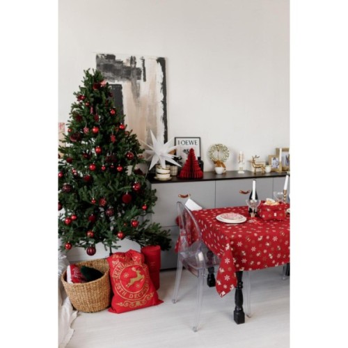 Скатертина Прованс Дзвіночки на червоному 136х136 см (036856)